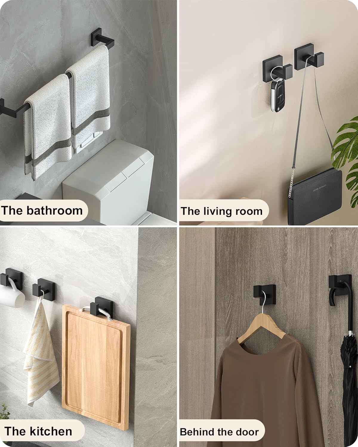 Brushed Nickel Bathroom Hardware Set - 10-Piece Towel Bar, Ring, Hook & Holder Kit