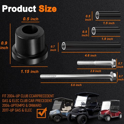 Club Car Precedent Front Bushing Kit With Screws, Golf Cart Front Lower Spring &Upper A Arm Polyurethane Bushings and Sleeves for 2004-Up Club Car Precedent, Tempo & Onward 2017-Up, OEM # 102956201