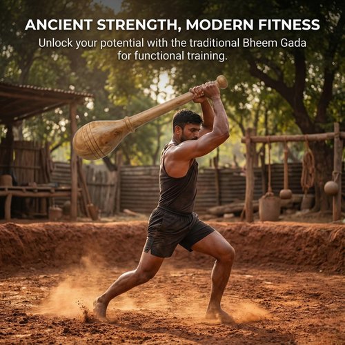 KNK GADA FITNESS BAR INDIAN CLUB BHEEM MACE SHOULDER EQUIPMENT MEEL KARLA KATAI FITNESS DURABLE WOODEN EQUIPMENT (5 to 6 KG)