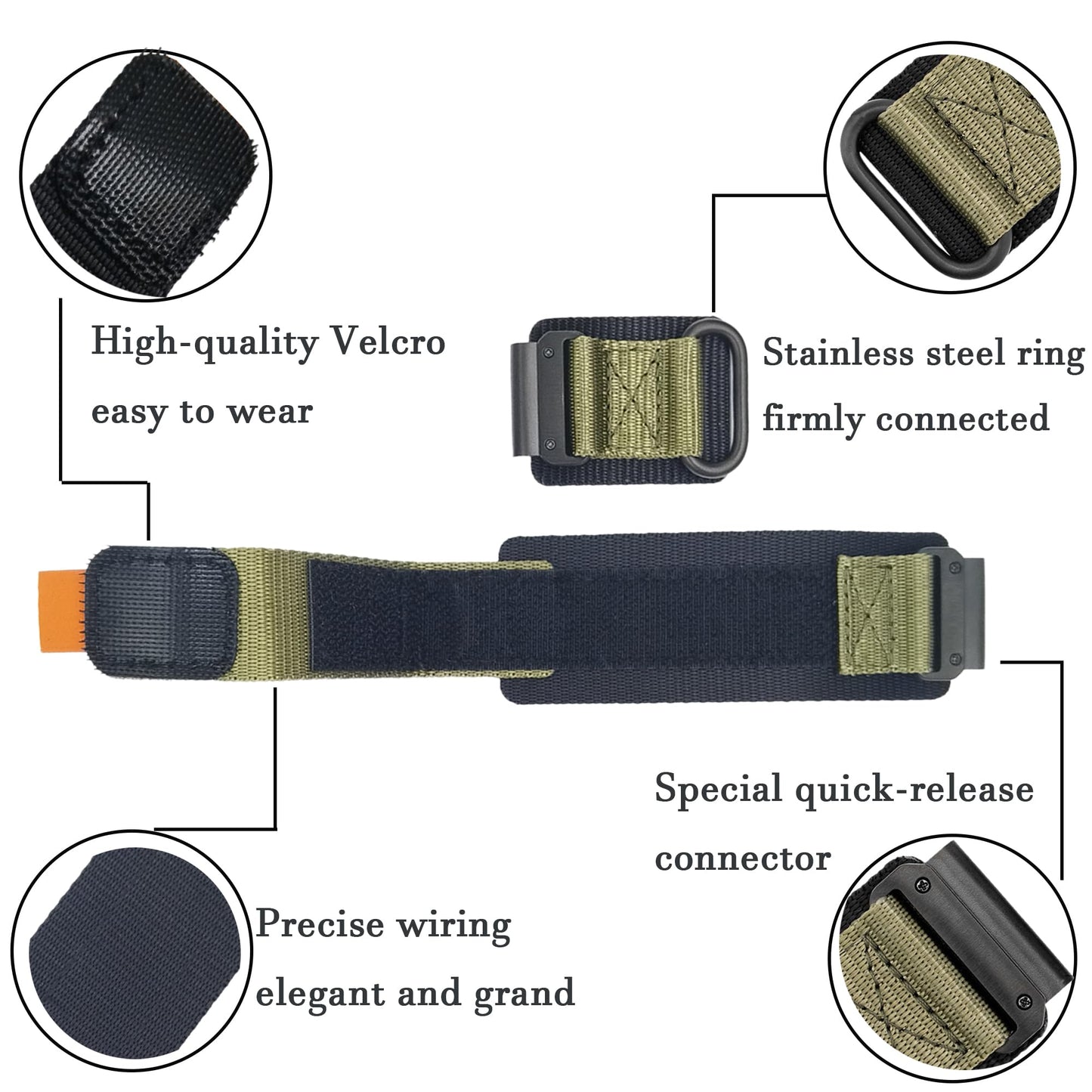 HIAGOQU Super Rugged Nylon Sports Strap With Stainless Steel Loop & Hook Design Compatible With Garmin Watch Band For Fenix 7/6/5/Forerunner/Approach/MARQ/Quatix/D2 Series (Gray, 22mm)