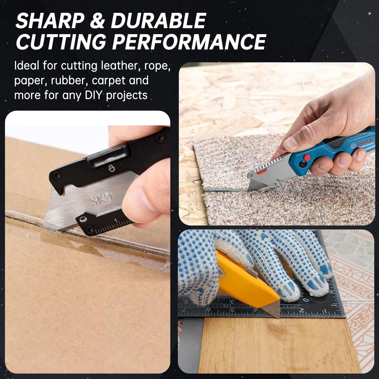 Utility Knife Blades for Gerber Utility Knife, 20 Pack Replacement Blades, Durable SK5 Steel Heavy Duty Box Cutter, Non-Rusting with Plastic Case, for Most Standard Utility Knives