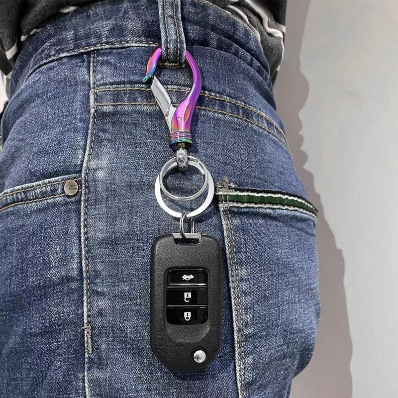 Yelewen Car Keychain Carabiner Clip with 2 Key Rings Hooks Holder Wallet Purses Belt Loops Key Chains Dog Leash Keyring Heavy Duty Business Gift for Men Women Rainbow