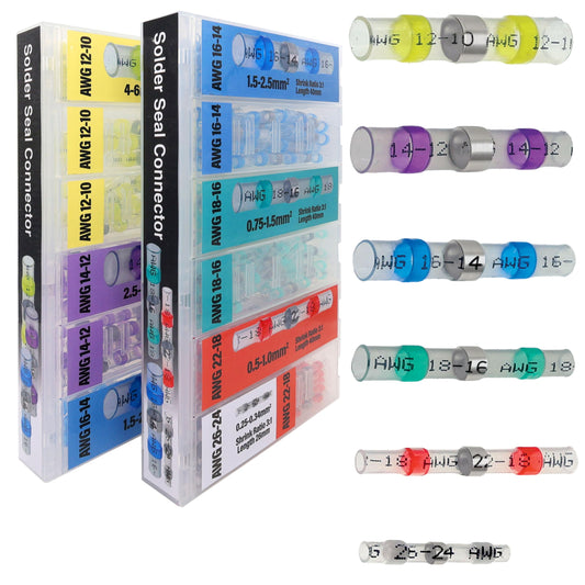 EEEEE 344PCS Solder Seal Wire Connectors Marine Grade Heat Shrink Wire Connectors-Butt Splice Wire Terminals for Marine,Electrical with Corrosion and Weatherproof (6Colors/6Sizes)