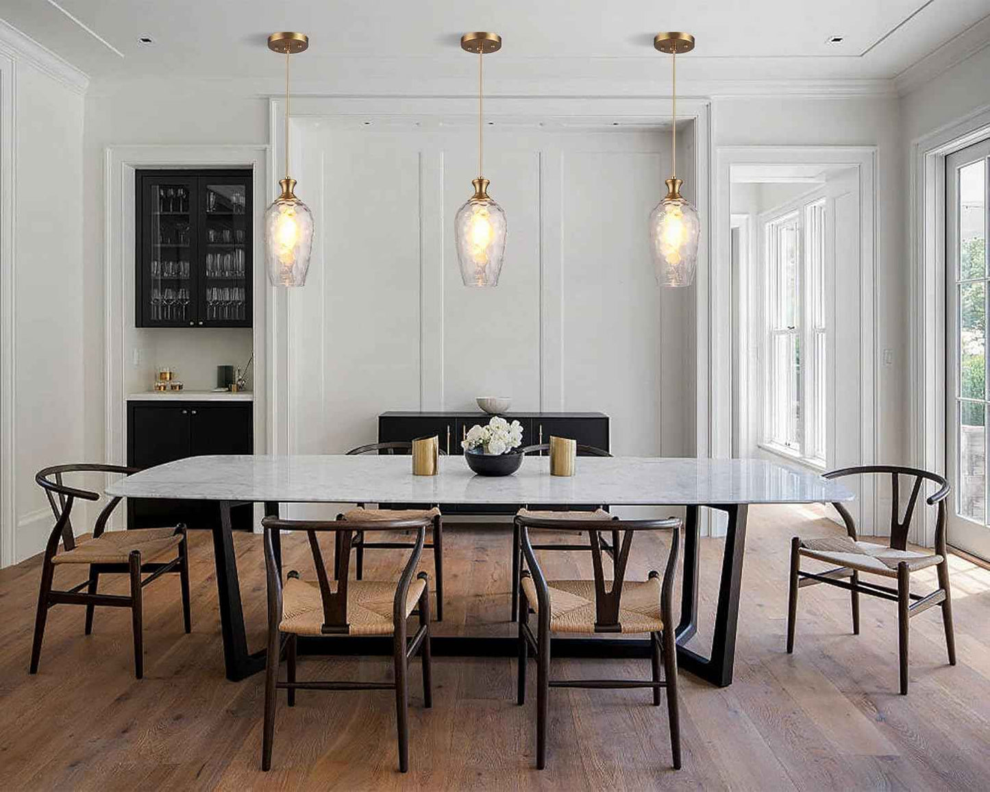 Brushed Nickel Glass Pendant Light Fixture - Modern 1-Light Hanging Lamp for Kitchen Island & Dining Room