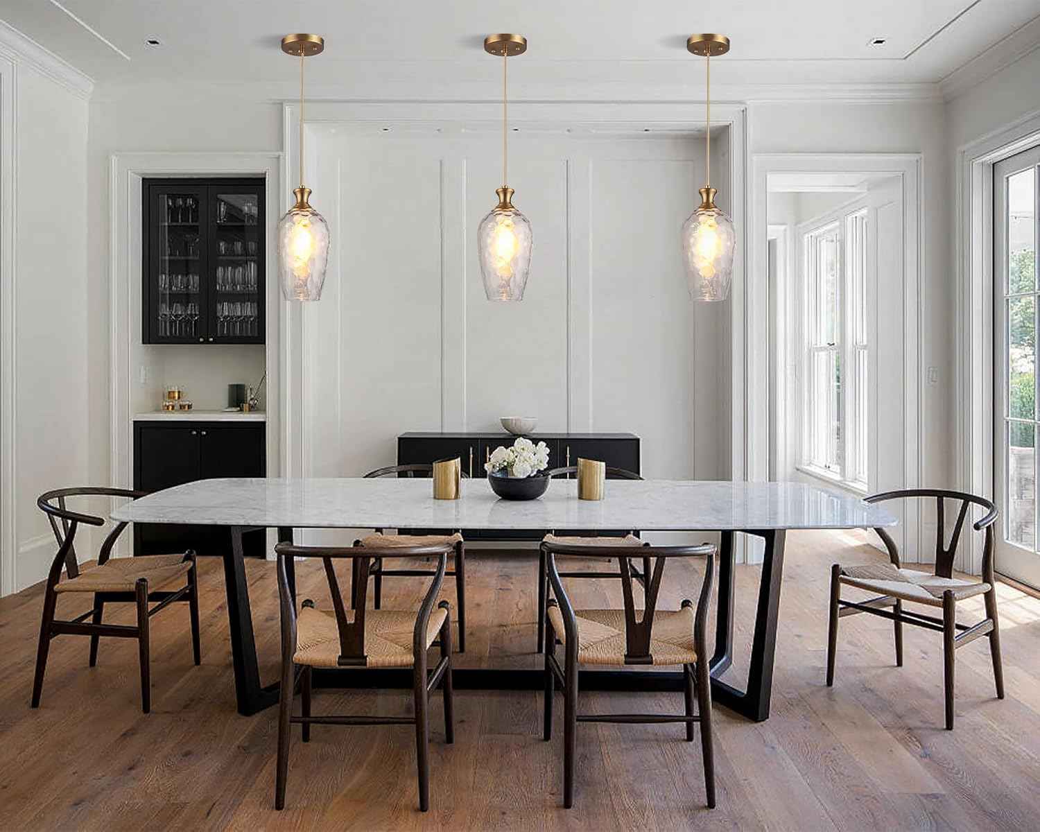 Brushed Nickel Glass Pendant Light Fixture - Modern 1-Light Hanging Lamp for Kitchen Island & Dining Room