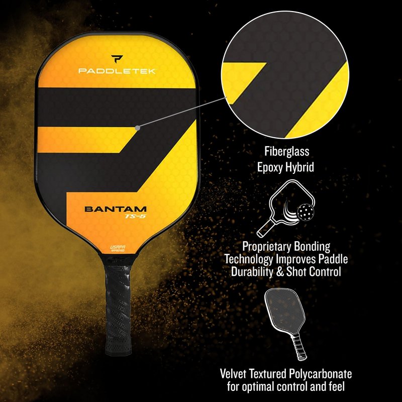 Paddletek Bantam TS-5 Pickleball Paddle | Professional Pickleball Paddles with Honeycomb Core, Textured Fiberglass Epoxy Hybrid Surface, Bantam PolyCore & High Tack Performance Grip | USAPA Approved