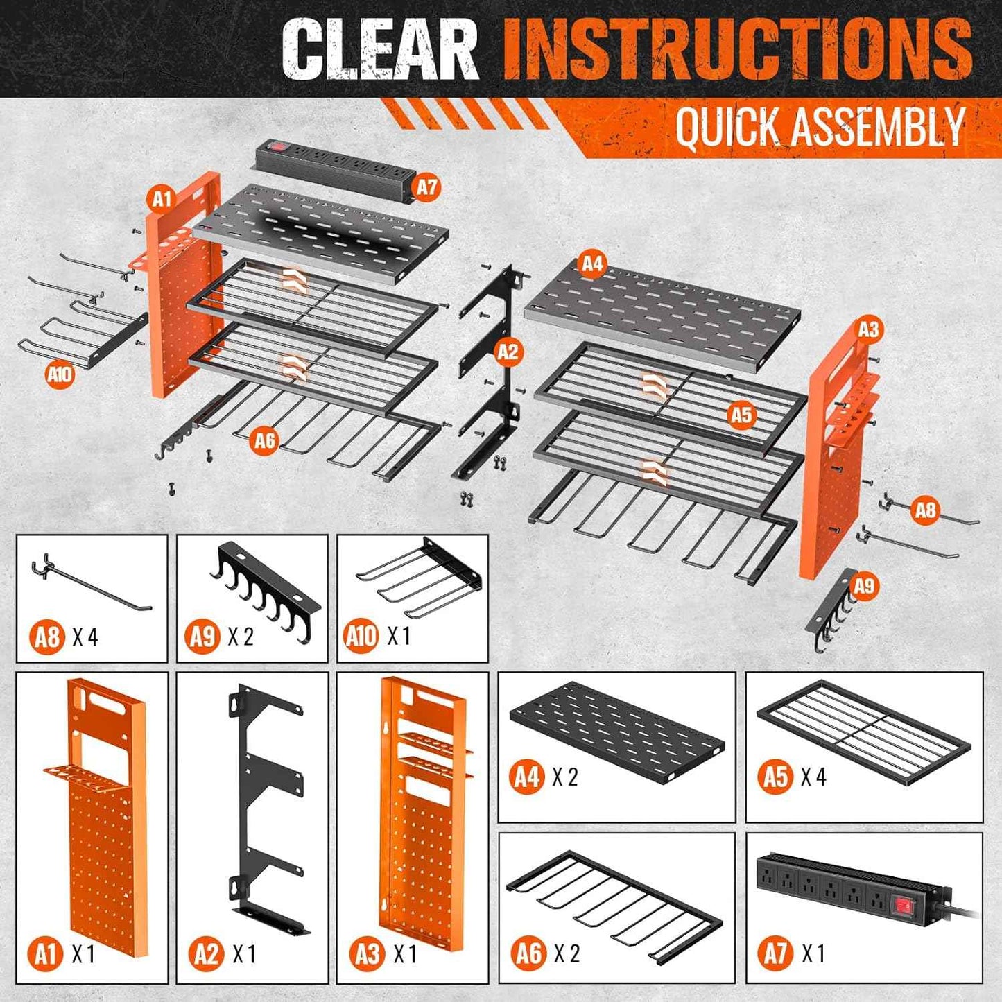Heavy Duty Wall Mount Power Tool Organizer with Charging Station & 10 Drill Holders