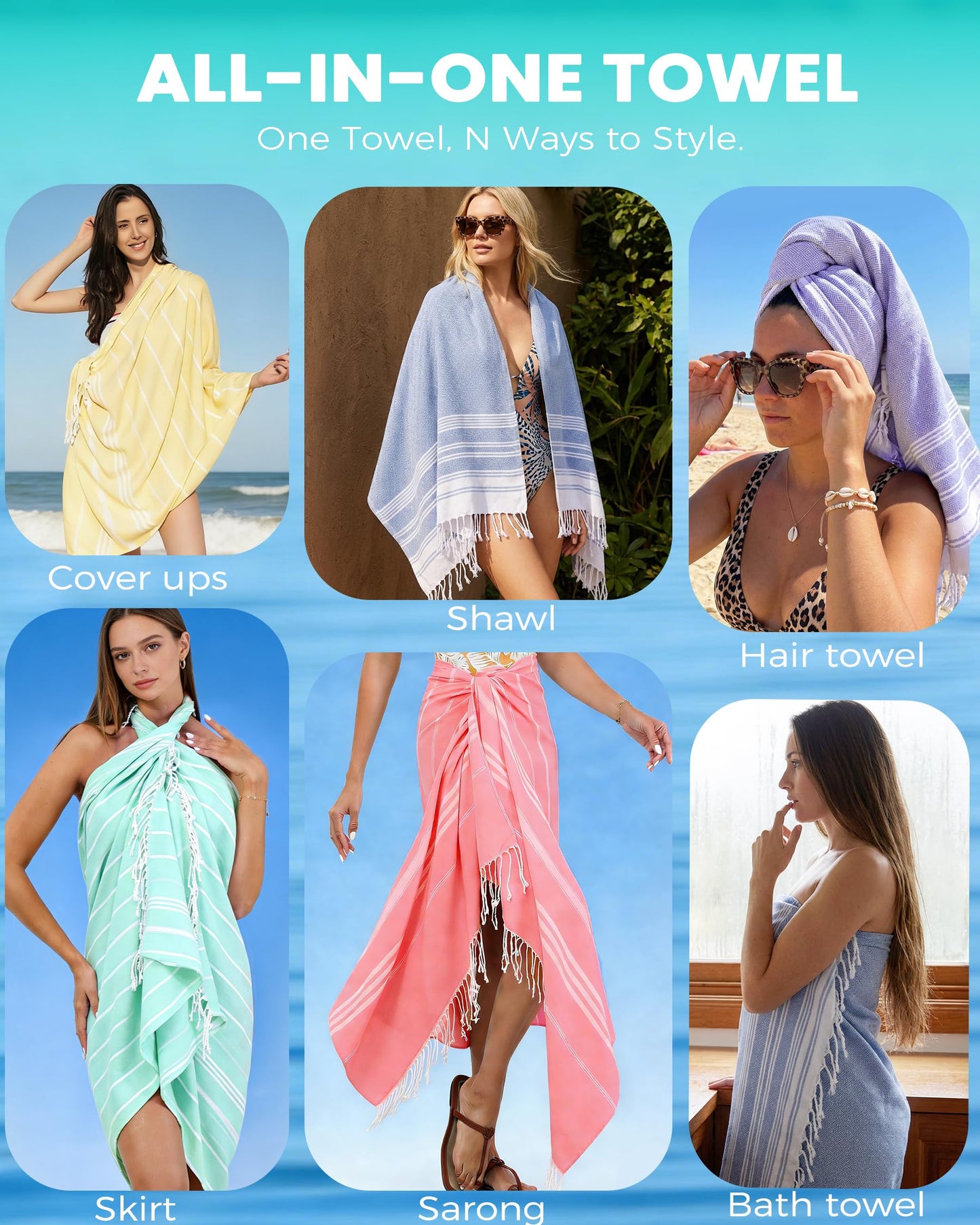 2 Pack Turkish Beach Towels Vacation Essentials Quick Dry Absorbent Adult Oversized Bath Pool Swim Long Towel Lightweight Thin Fast Drying Over The Lounge Chair Towel Sand Repellent Anti Green