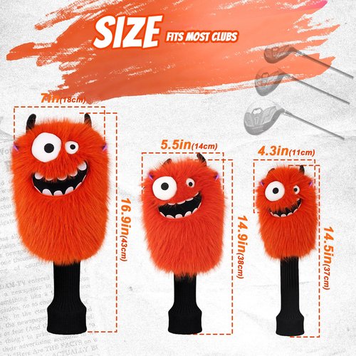 LZFAN Funny Golf Headcover, Animals Plush Driver Headcover Fairway Hybrid Headcover, Golf Club Head Covers Gift for Men Women Orange Monster
