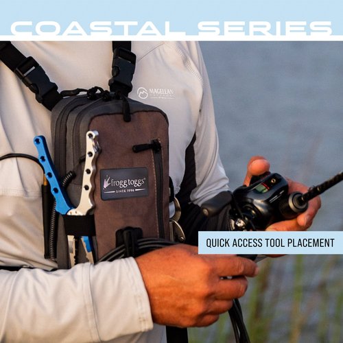 FROGG TOGGS Hightide Fishing Chest Pack, Easy Hands-Free tackle storage bag with built-in Rod Support