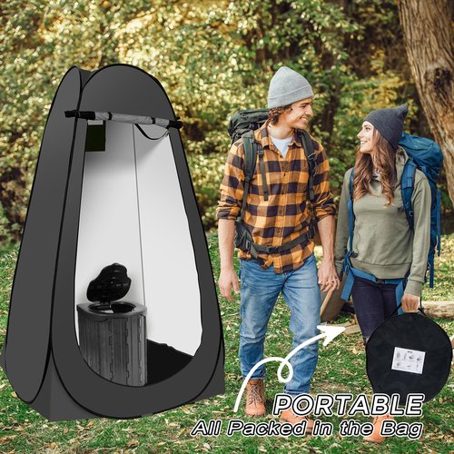 Camping Toilet Kit with Pop Up Privacy Tent, X Large Portable Folding Toilet Potty for Adults, Outdoor Camp Shower Tents,Changing Room with Carry Bag (Black)
