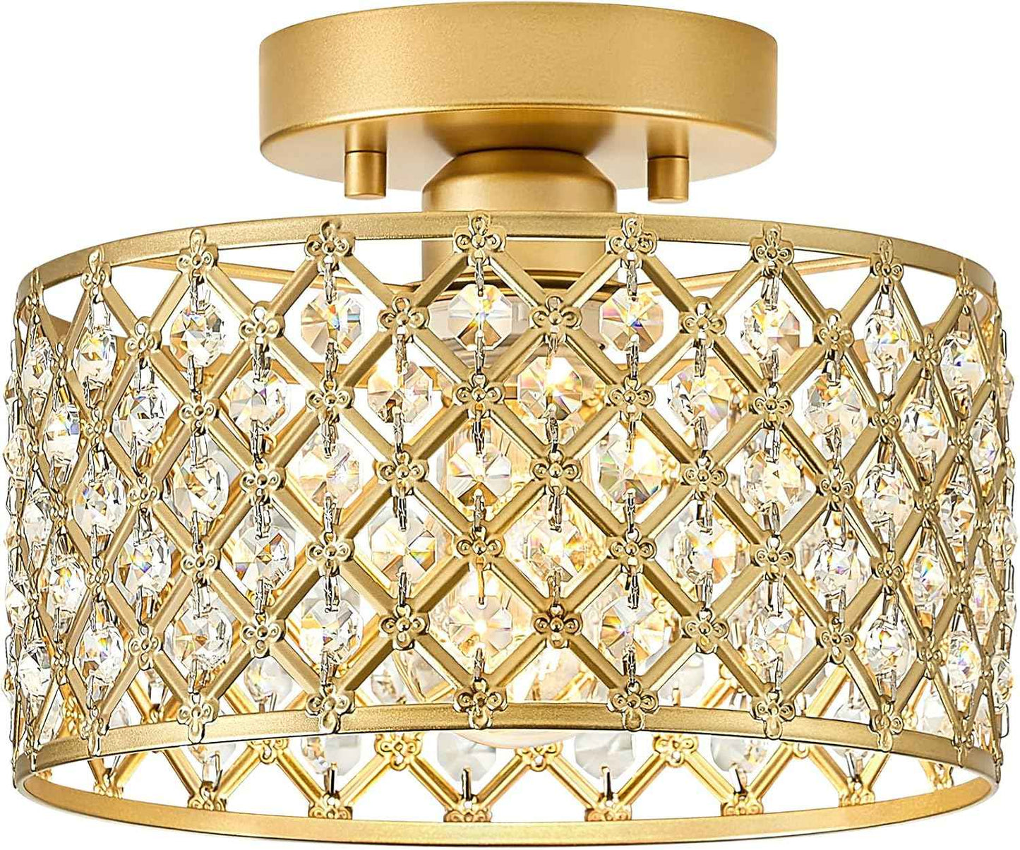 Modern Black Crystal Semi Flush Mount Ceiling Light Fixture - 11.2" Round Chandelier for Dining Room, Hallway, Kitchen & Bedroom