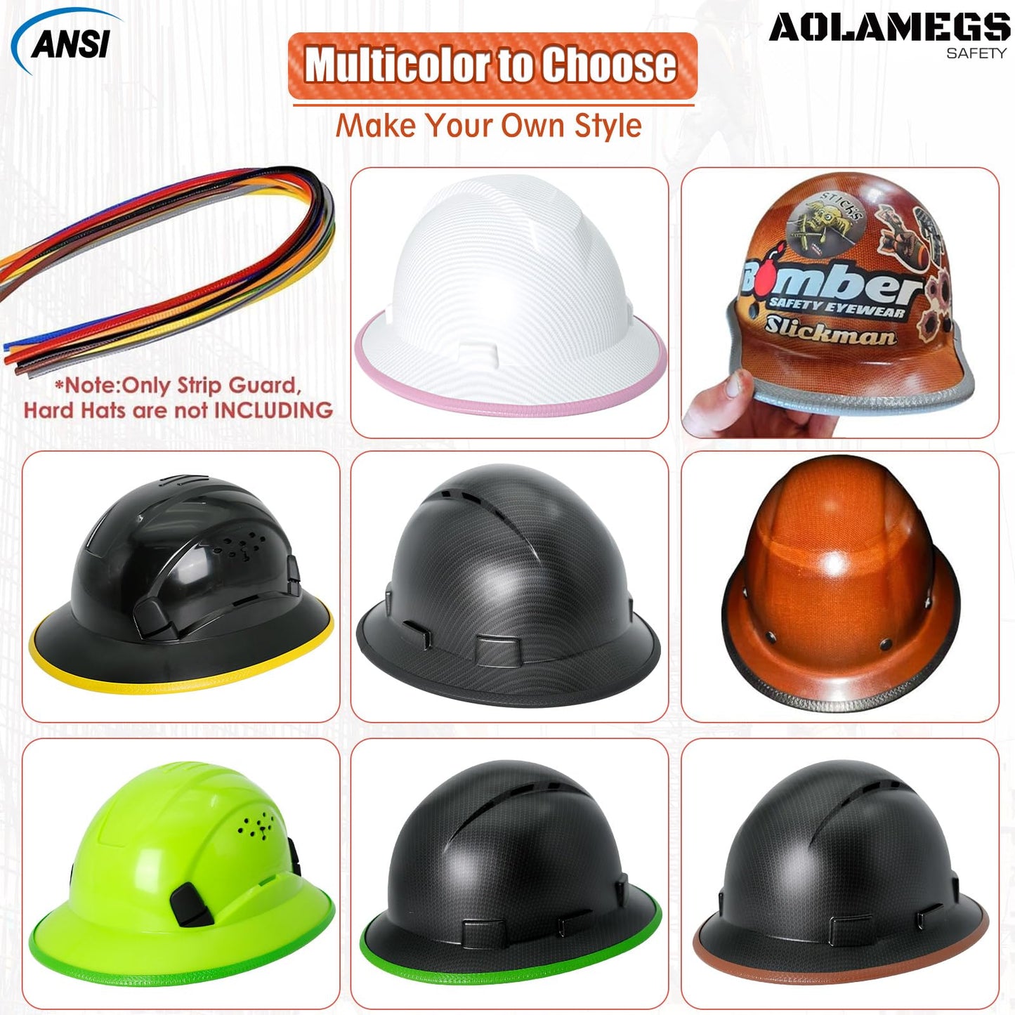 Aolamegs Safe Full Brim Hard Hat Guard, Hard Hat Accessories, Strengthen Helmet Protection, 1PCS Length 36.6in, Matte Black (Hardhat Not Including