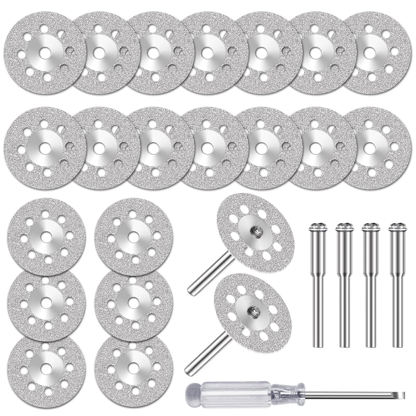 20 pcs 545 Diamond Cutting Wheel Cut Off Discs Coated (22mm) for Dremel Rotary Tool with 402 Mandrel (3mm) 4pcs and Screwdriver for Rotary Tool Accessories