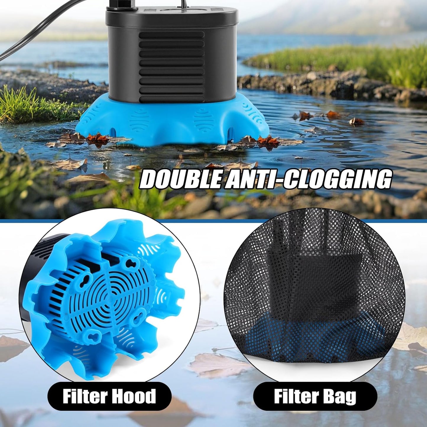 850 GPH Pool Cover Pump with 4 Hose Adapters & 23 FT Drain Hose - Ideal for Above Ground Pools, Ponds & Tubs