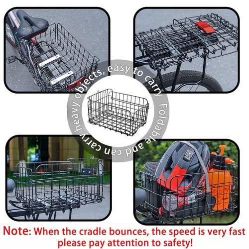 Folding Rear Bike Basket Steel Baskets Quickly Release Rack Cargo Basket with Reflective for Most Mounted Black (Black (Liner))