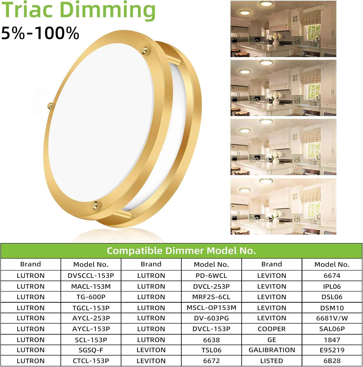 Adjustable 13-Inch Gold LED Flush Mount Ceiling Light Fixture - Dimmable 2700K-5000K for Hallway, Bathroom & Kitchen (2-Pack)