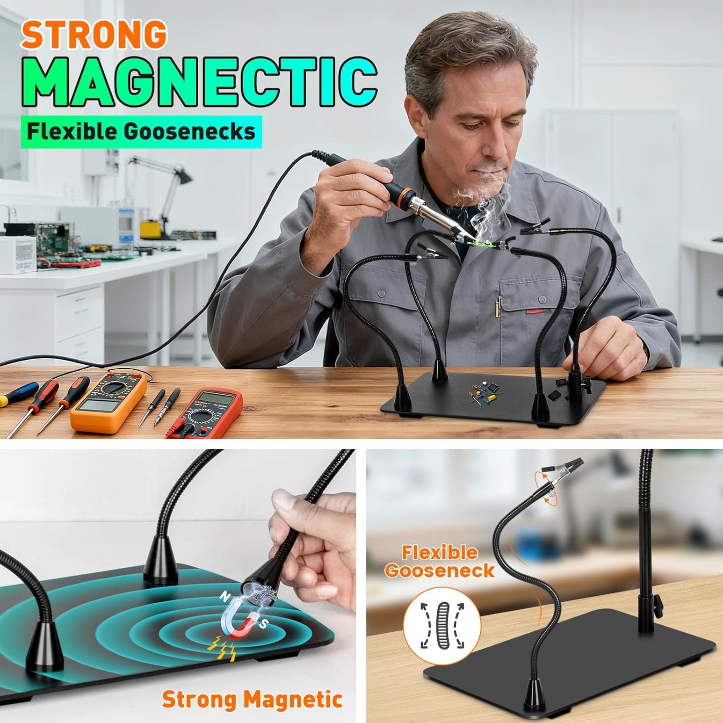 30X/12X LED Magnifying Glass with Light & Stand - Dimmable Soldering Helper for Crafts & Repairs