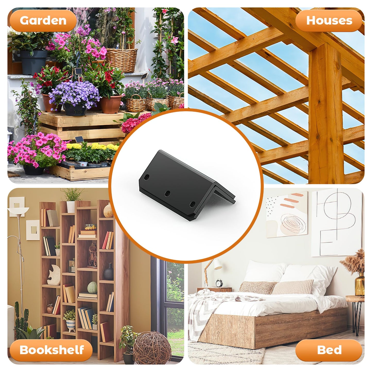 Wuno Shop 2"x4" Galvanized Corner Brace, 90 Degree Angle Iron Brackets with Holes, Metal Joint Bracket, Heavy Duty Right Angle Bracket for Wood Furniture, Raised Garden Bed Corner Brackets-black-2 pcs