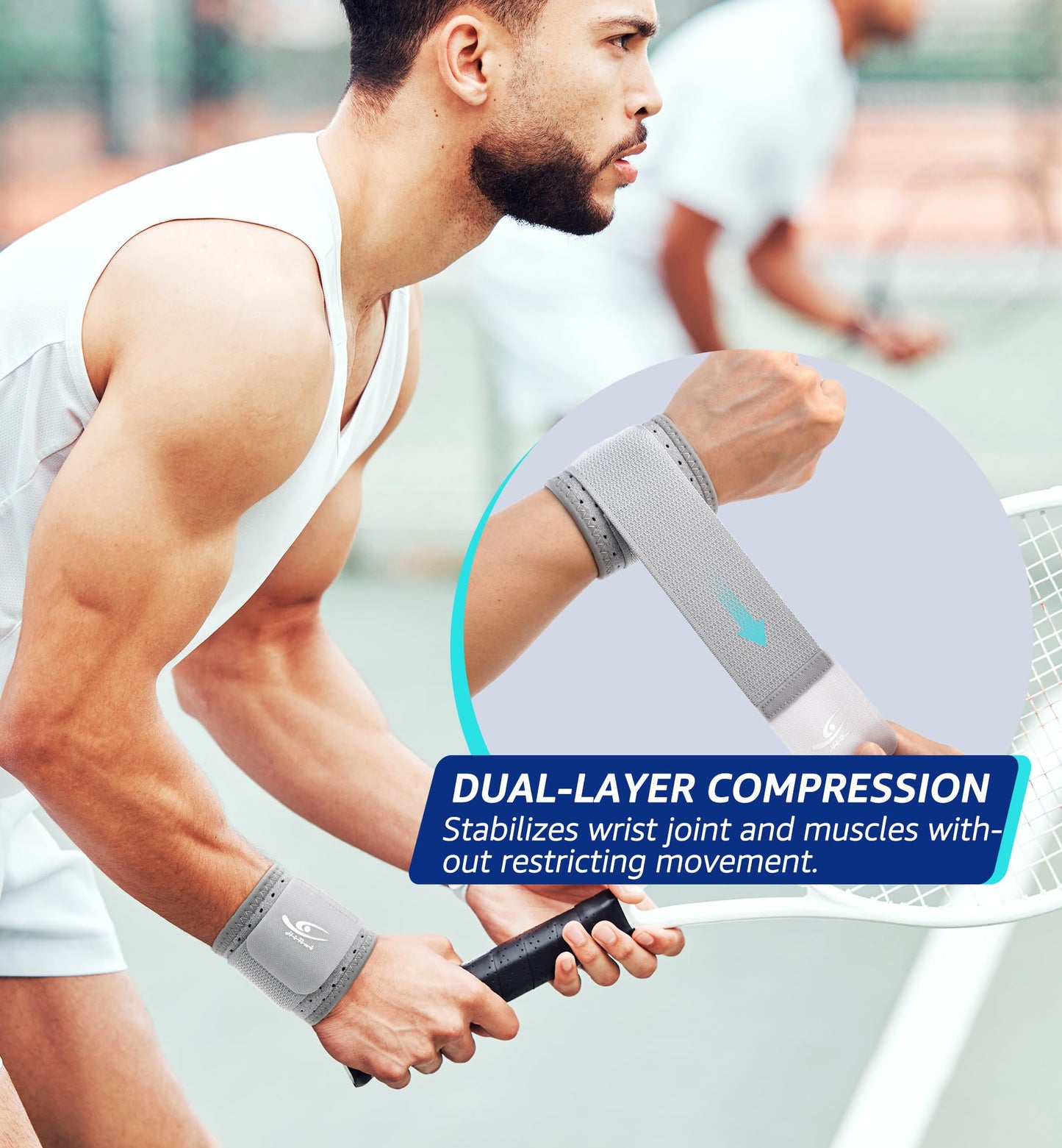 HiRui Wrist Brace (2 PCS) - Adjustable Compression for Carpal Tunnel Arthritis Tendonitis Sprain Pain Relief | Wrist Support Wrist Wraps for Both Hands, Ideal for Sports & Gym Workouts (Gray)