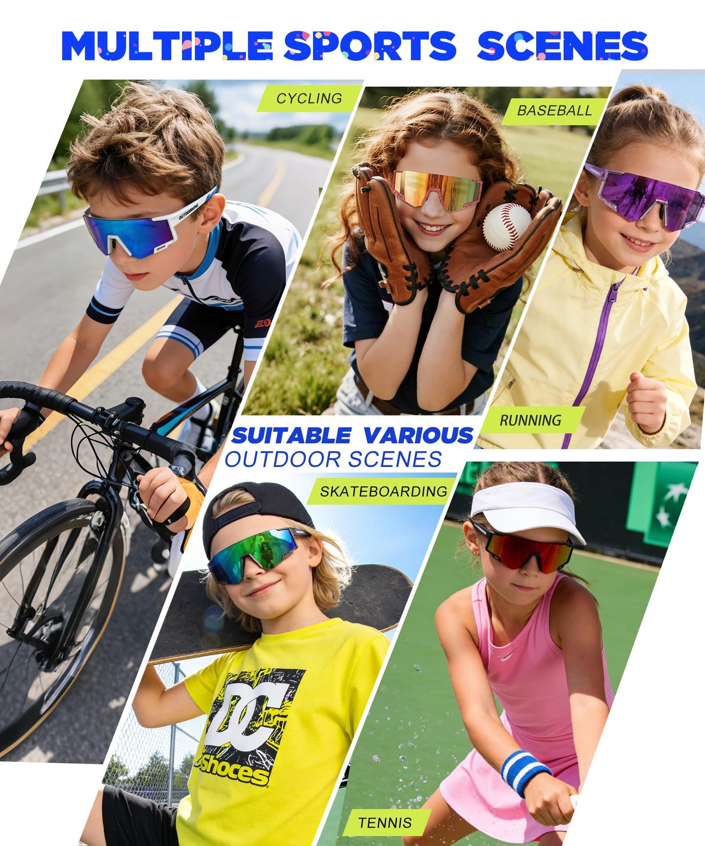 NSSIW Kids Sunglasses Boys Sun-Glasses: Sports Youth Baseball Sunglasses Girls with UV400 Unbreakable 3 Pack Age 4-14