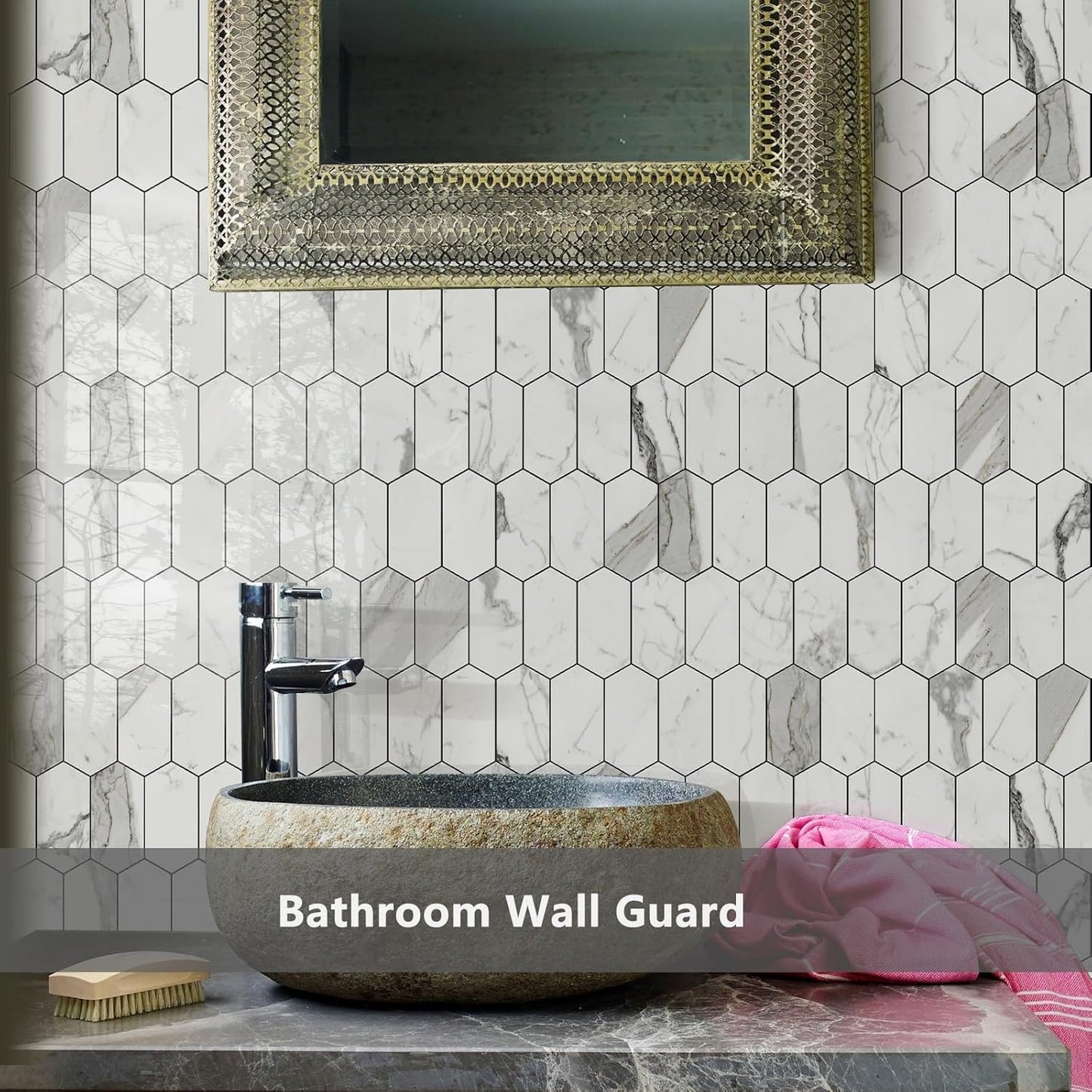 Glossy Wood Grain Peel and Stick Backsplash Tile - 10 Sheets Hexagon Mosaic for Kitchen & Bathroom, 12.4 x 12 Inch