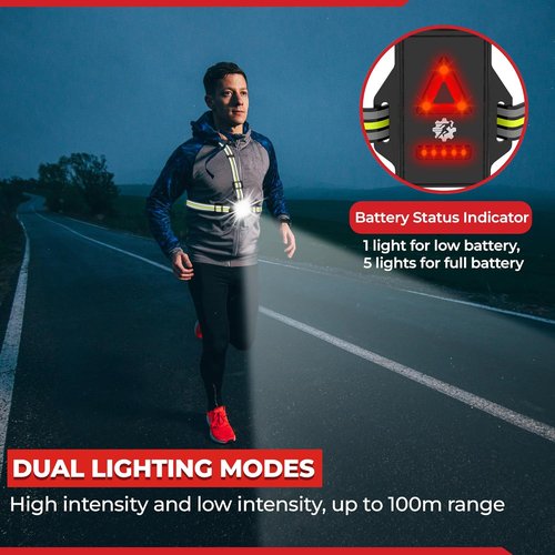 LUMEFIT Running Lights - Adjustable LED Chest Light for Night Safety | Yellow Reflective Vest Included