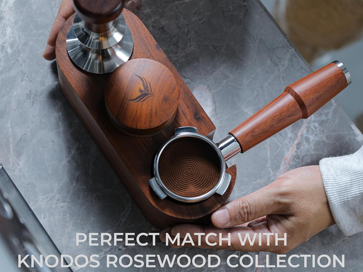 54mm Adjustable Espresso Distribution Tool - Stainless Steel & Rosewood for Breville Machines