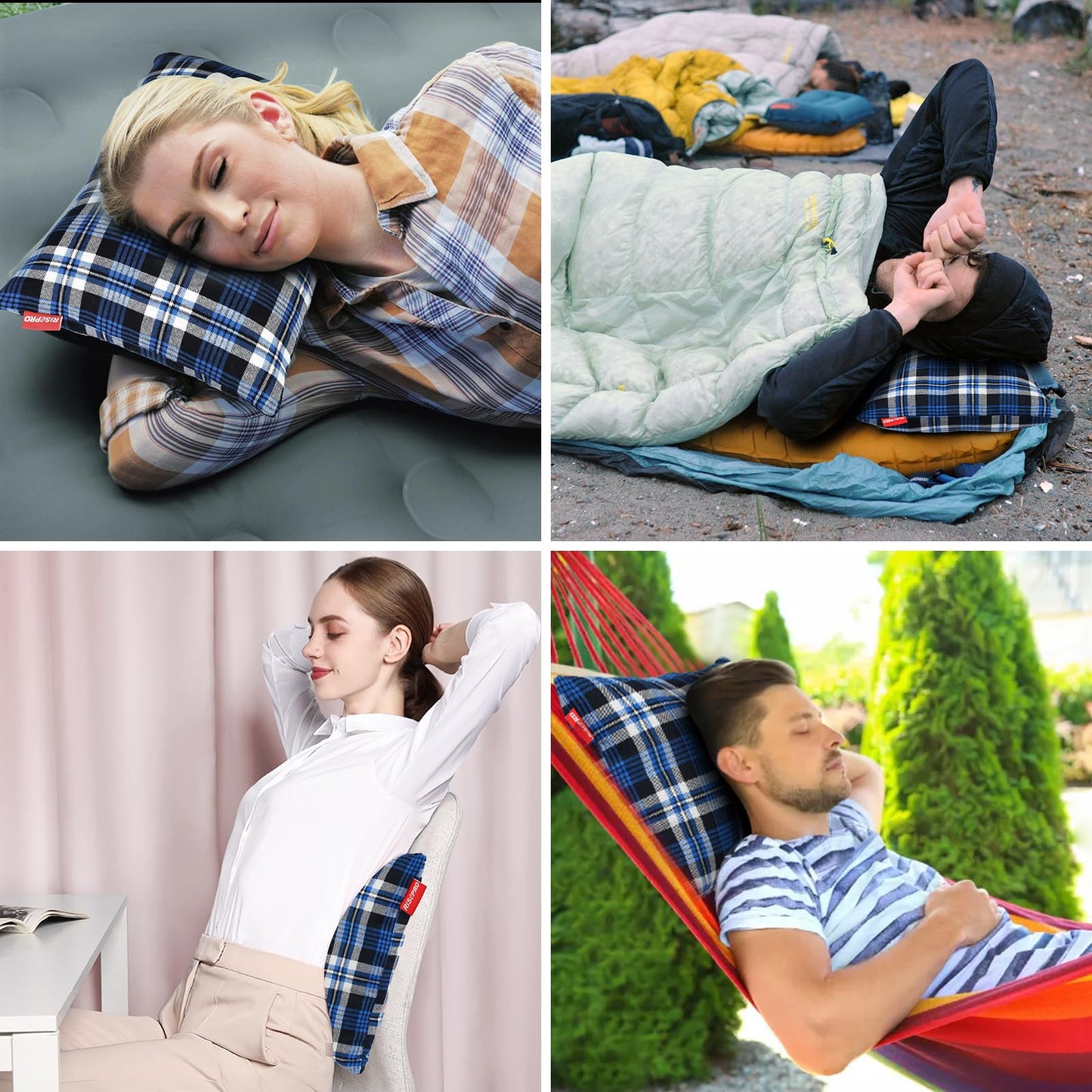 RISEPRO Outdoor Camping Pillow Lightweight, Compressible, Flannel Travel Pillow Cases, Washable Removable Pillow Cover Camping and Backpacking Blue