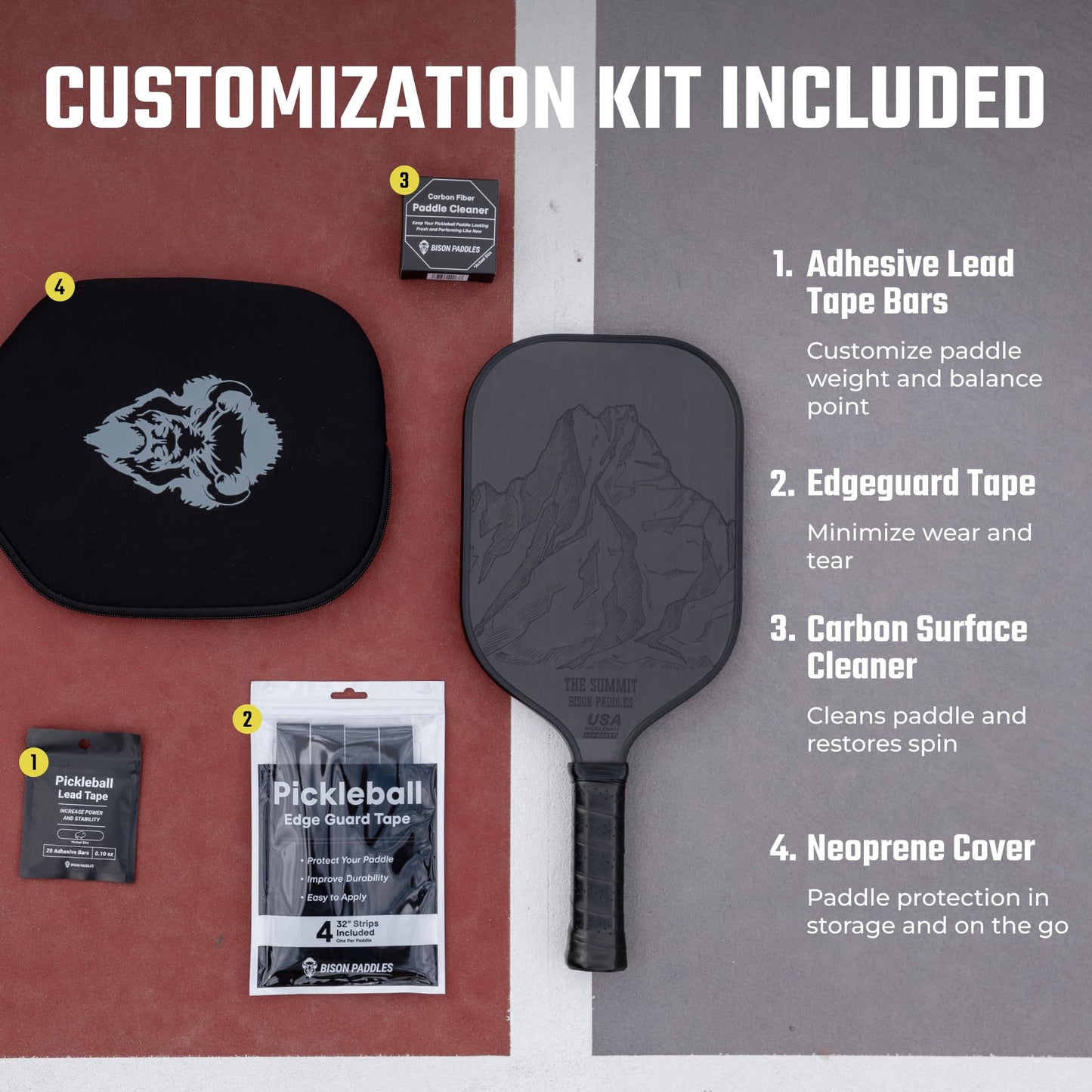 Carbon Fiber Pickleball Paddle - Raw Toray T700 Surface Provides Maximum Ball Spin | Elongated or Widened Pickleball Racket Shapes Available - Paddle Customization Kit Included