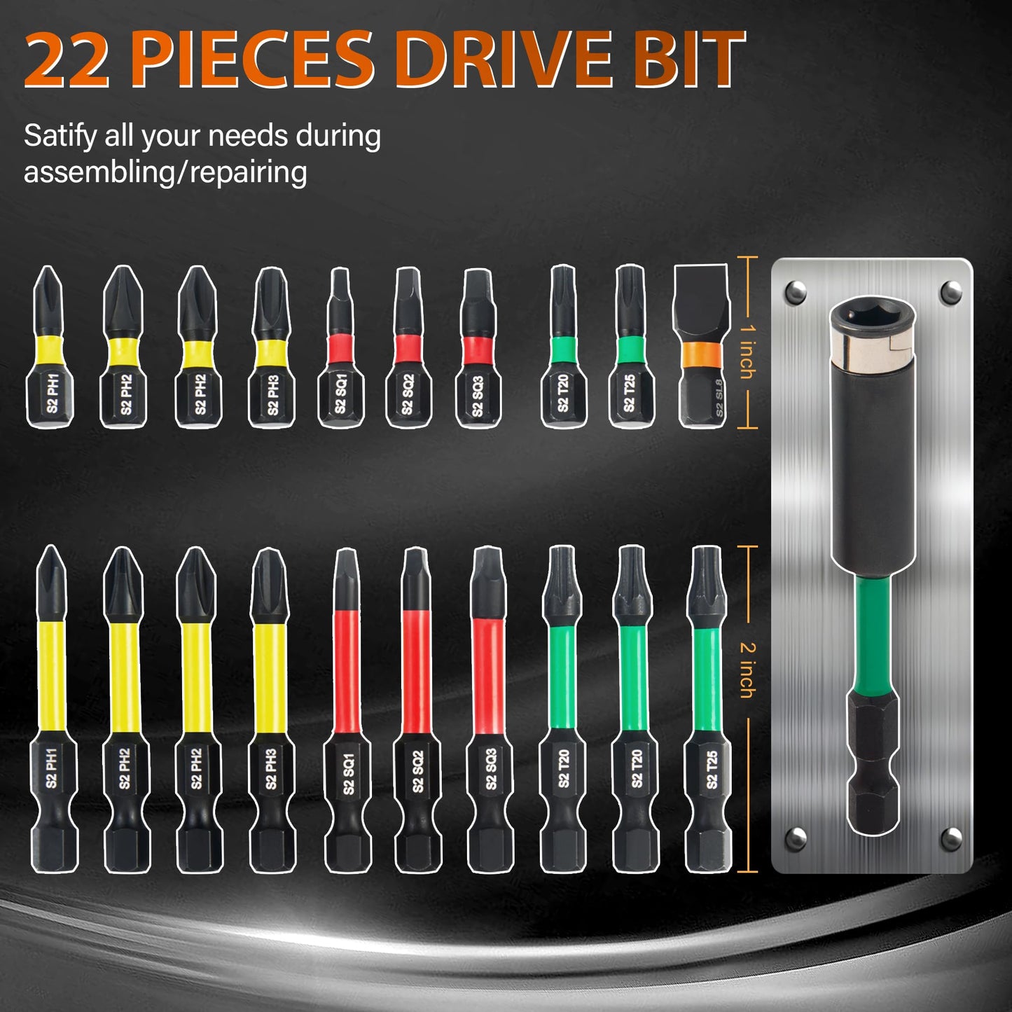 Screwdriver Bit Set, 22pcs Magnetic Impact Bit, 1/4" Hex Head Wrench, Precision CNC Machining, S2 Alloy Steel, High Torque Strength Precision Tools, Torx Bit Socket Sets with Storage Box
