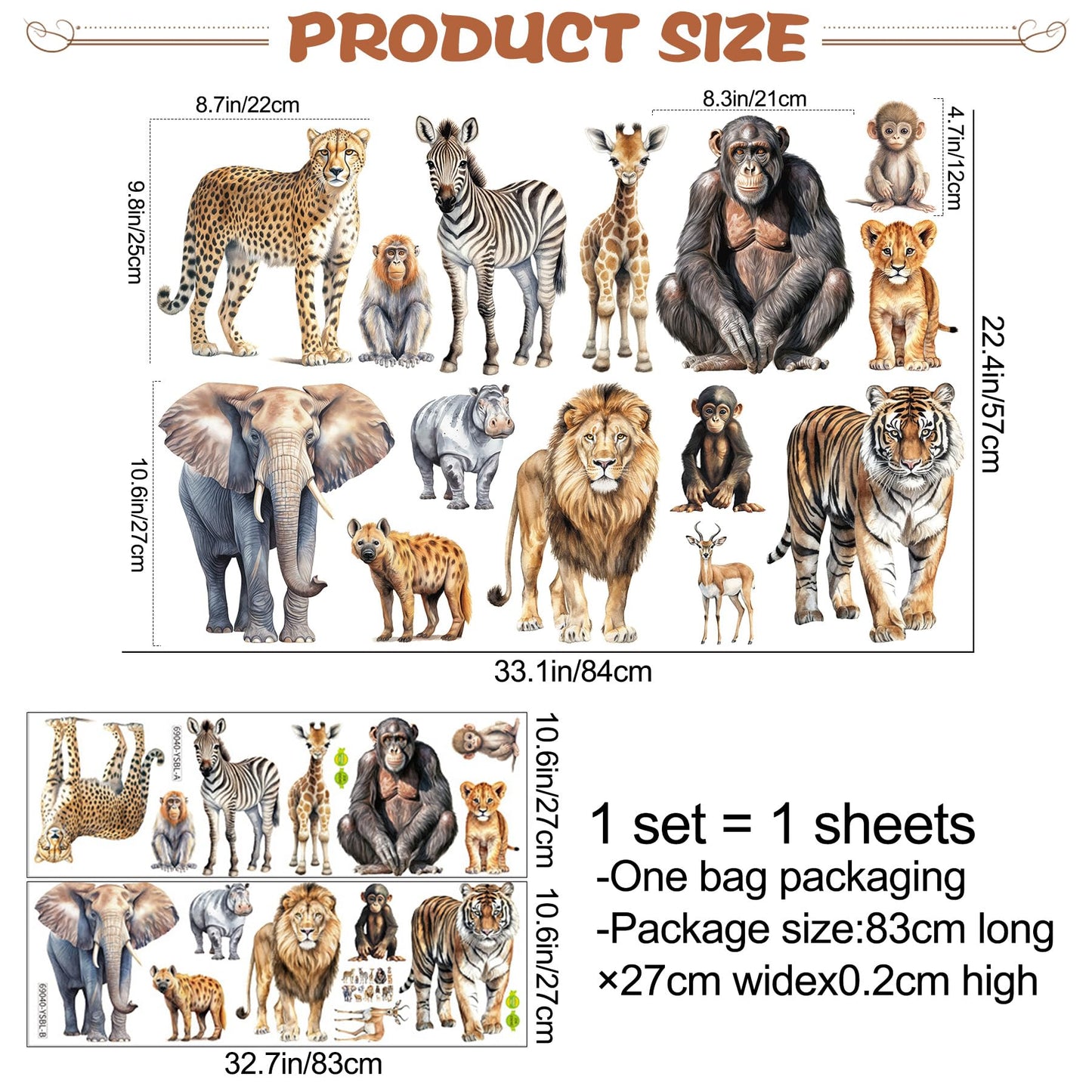 AM AMAONM Removable 3D Nature Jungle Wild Animals Wall Stickers DIY Peel and Stick Safari Tiger Lion Elephant Wall Decals Aniaml Wall art Decor for Kids Baby Bedroom Nursery Living Room (Anaiml Party)