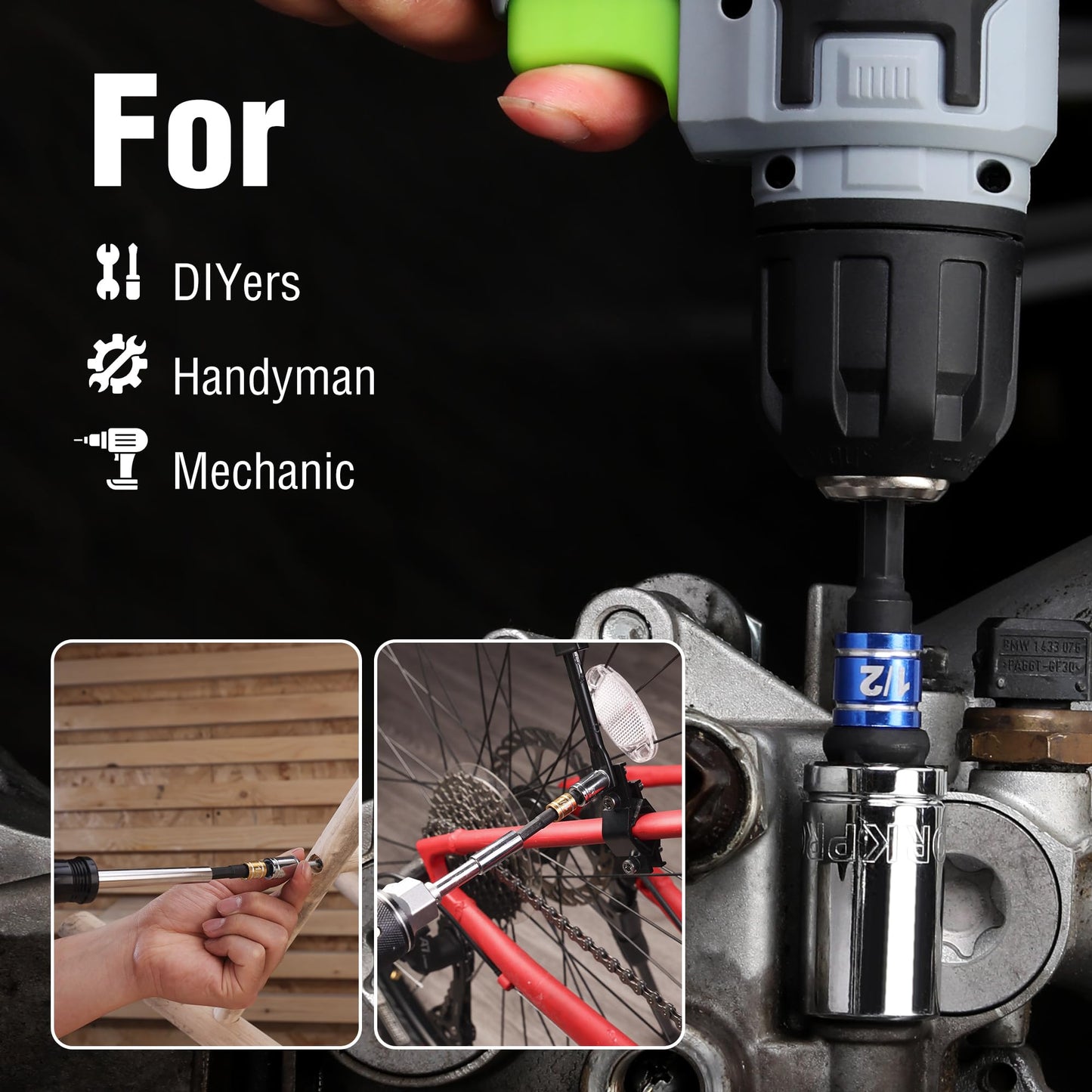 WORKPRO Impact Grade Socket Adapter Set, 1/4", 3/8", & 1/2" Drive, Extension Driver Bit With Holder, for Power Drill to High Torque Impact Wrench, 6PCS