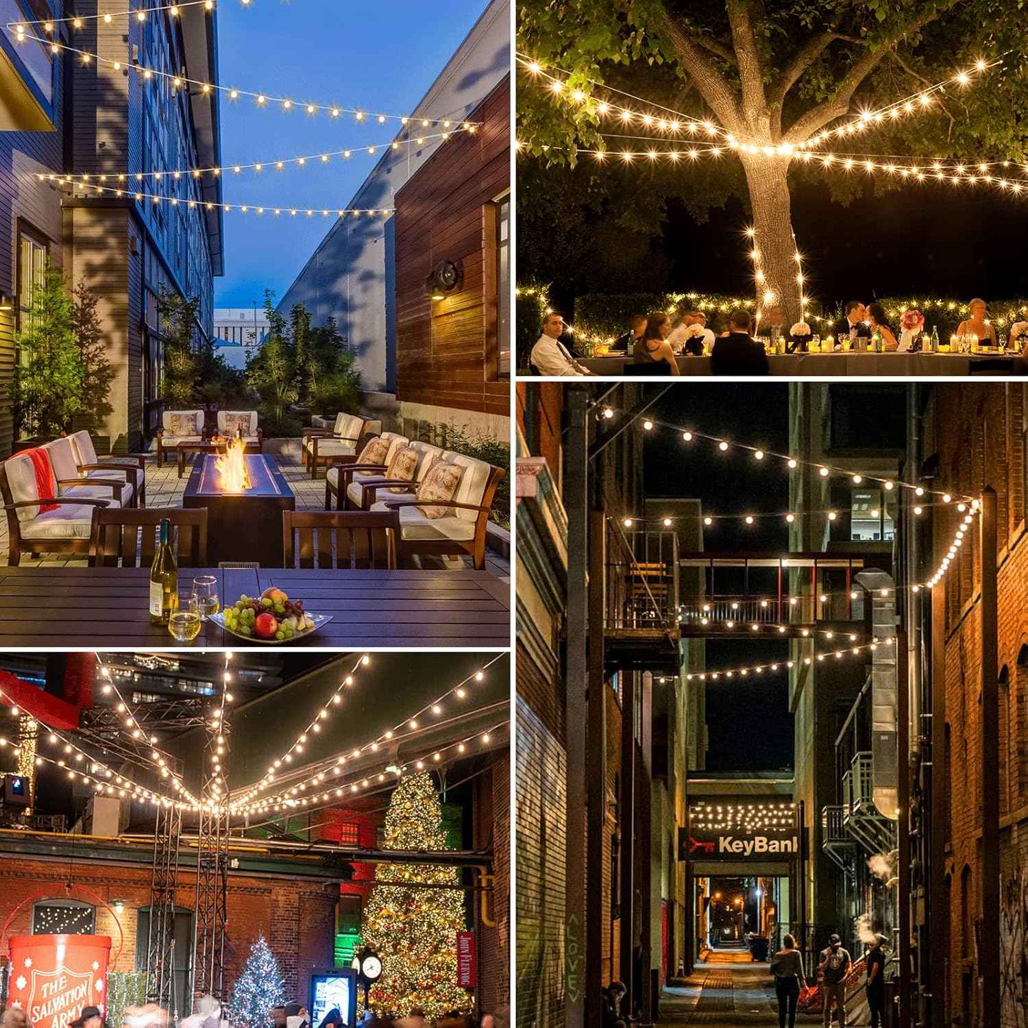 Outdoor String Lights 100FT - G40 Globe Patio Lights with 54 Waterproof LED Bulbs - Black Wire