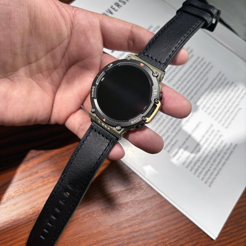 SMITHA Genuine Leather Watch Band Compatible with Amazfit T-Rex/T-Rex PRO/T-Rex 2/T-Rex 3/T-Rex 3 PRO 48mm, Rugged Strap with Precision Stitching & Ventilation Holes, Comfortable Wristband for Men