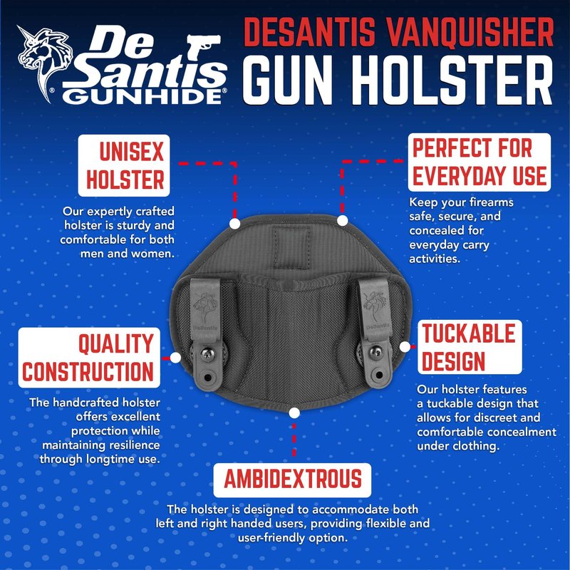 DeSantis Vanquisher IWB Holster - Concealed Carry Gun Holster with Padded Ballistic Nylon, Tuckable, Compatible with Most Medium to Large Autos and Small Revolvers - Ambidextrous, Black