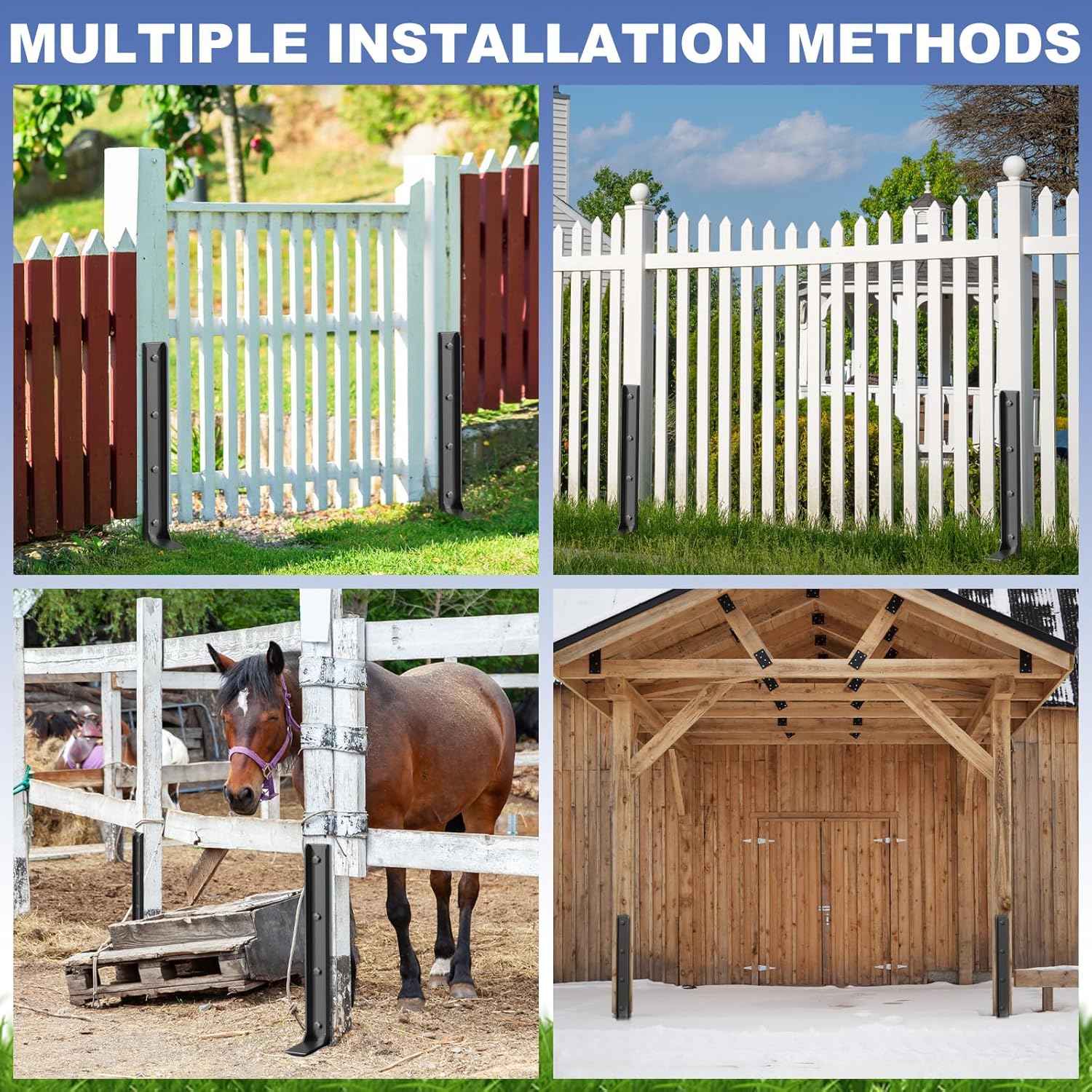 Heavy Duty 4-Pack Fence Post Repair Kit - 33.6" Ground Stakes for Tilted/Broken Wood Posts