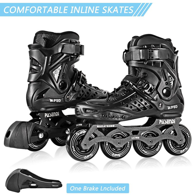 PASENDI Professional 4X80Mm Wheels Inline Skates,Outdoor Fitness Single Row Inline Skates for Adult Women Men, Black Adult Male.US Men9.5/Women10.5/28.5CM,Black