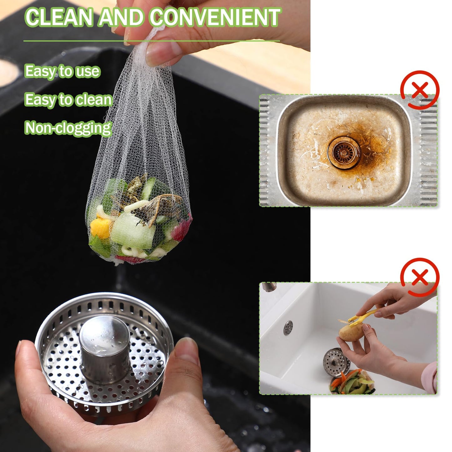 Maxdot 500 Pcs Disposable Mesh Sink Strainer Bags, Elastic Kitchen Sink Strainer Mesh Bag Anti Clogging, for Collecting Kitchen Food Waste
