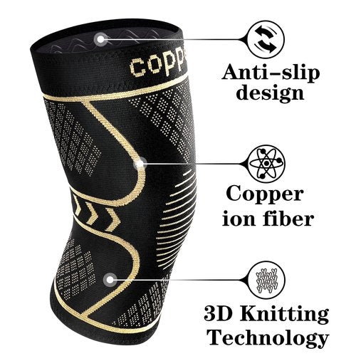 Copper Knee Braces for Women and Men 2 Pack, Knee Compression Sleeve for Knee Pain, Arthritis,ACL, Meniscus Tear, Joint Pain Relief, Knee Support for Running, Working Out, Fitness, Weightlifting-M