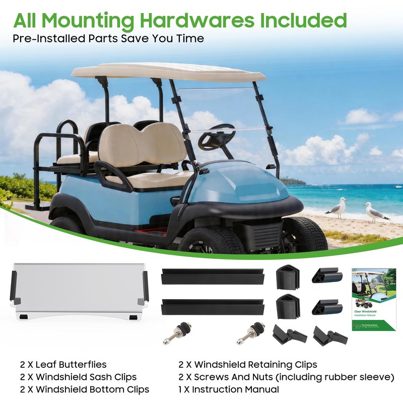 10L0L Golf Cart Windshield for Club Car Precedent 2004-Up, Tempo, 2017-Up Onward, Clear/Tinted Fold Down Club Car Windshield Anti-UV Impact Resistant, HD View, 37.5"W X 33.6"H
