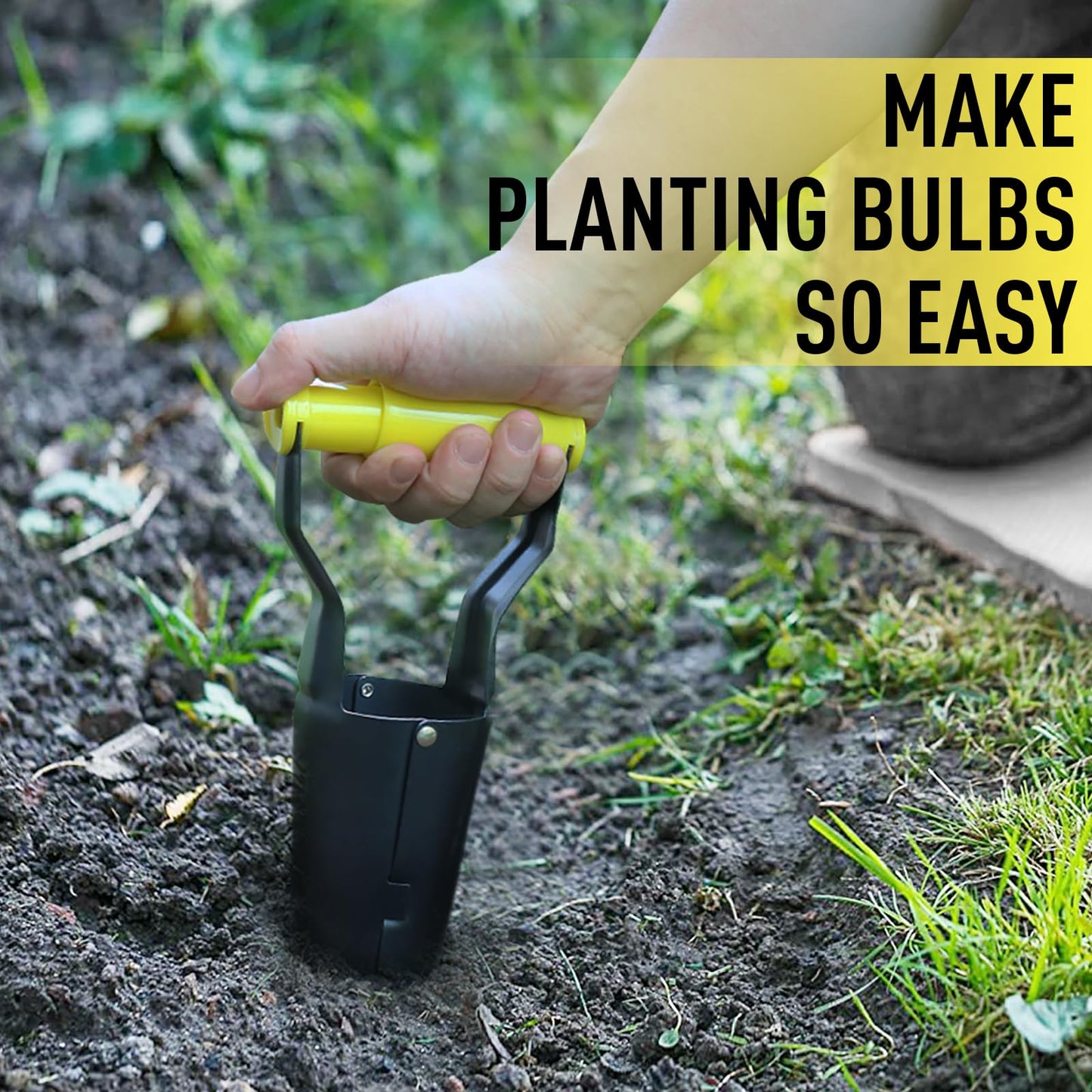 Jardineer Small Bulb Planter Tool– Compact Stainless Steel Transplanter for Bulbs, Seedlings & Flowers – Ergonomic Handle with Depth Markings – Silver & Black– Durable Garden Planting Tool