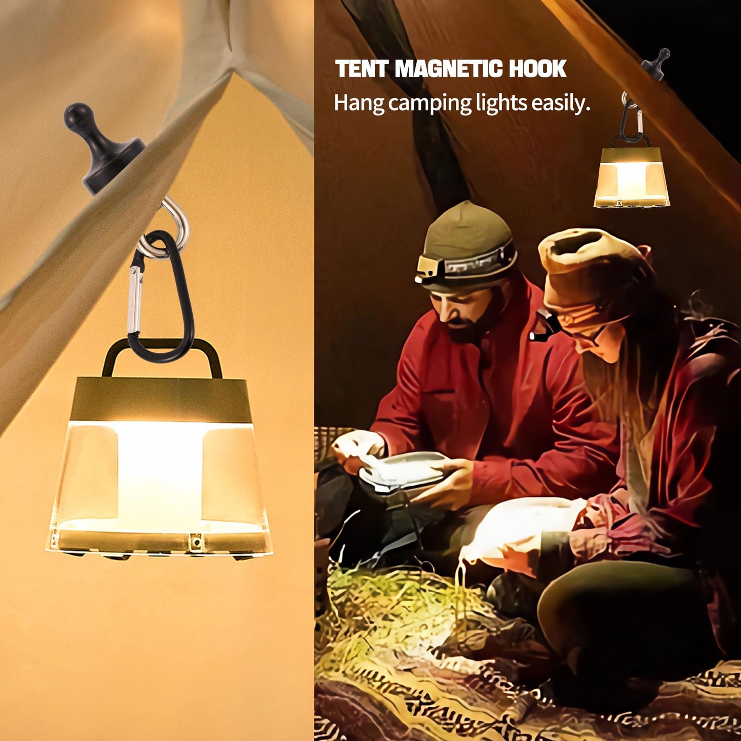 ECOSHIRE Magnetic Hooks for Canopy, Magnet Clip Hanger with Carabiner for Camping, Heavy Duty Earth Magnets, Cruise Hanging, Multifunctional Tent Canopy, Suitable Tents Swivel Snap (Large)