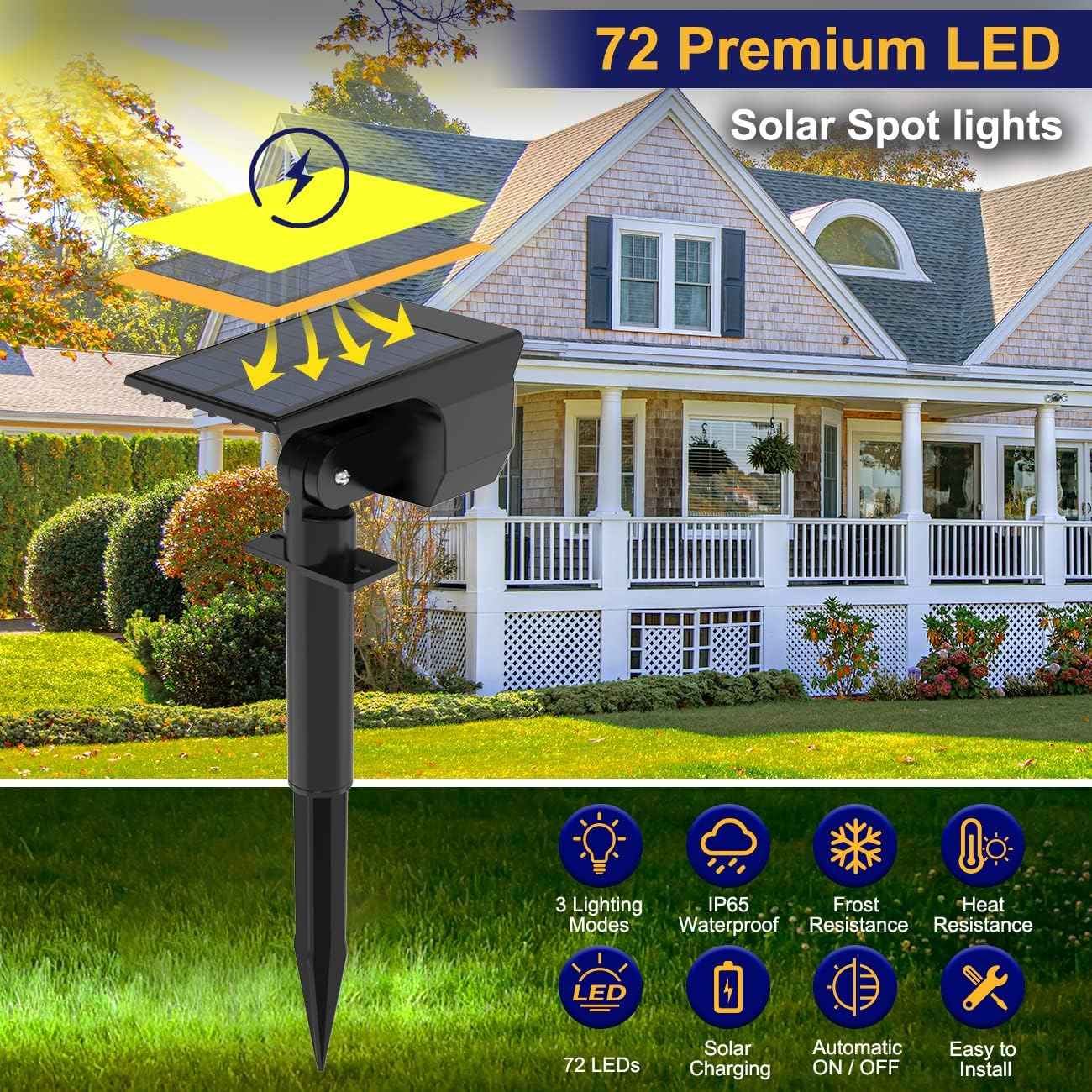 10 Pack Solar Spot Lights - Waterproof IP67 Landscape Flood Lights with 72 LEDs, 3 Modes, Auto On/Off for Garden, Lawn, Patio & Driveway (Cool White)