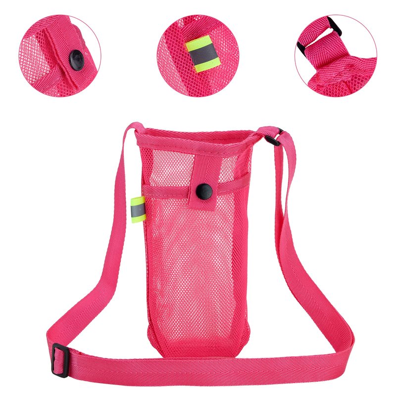 Tainehs Water Bottle Carrier with Adjustable Shoulder Strap - Beach Bag, Dog Sling, Sports Gym Hiking Camping Walking - Black/Pink