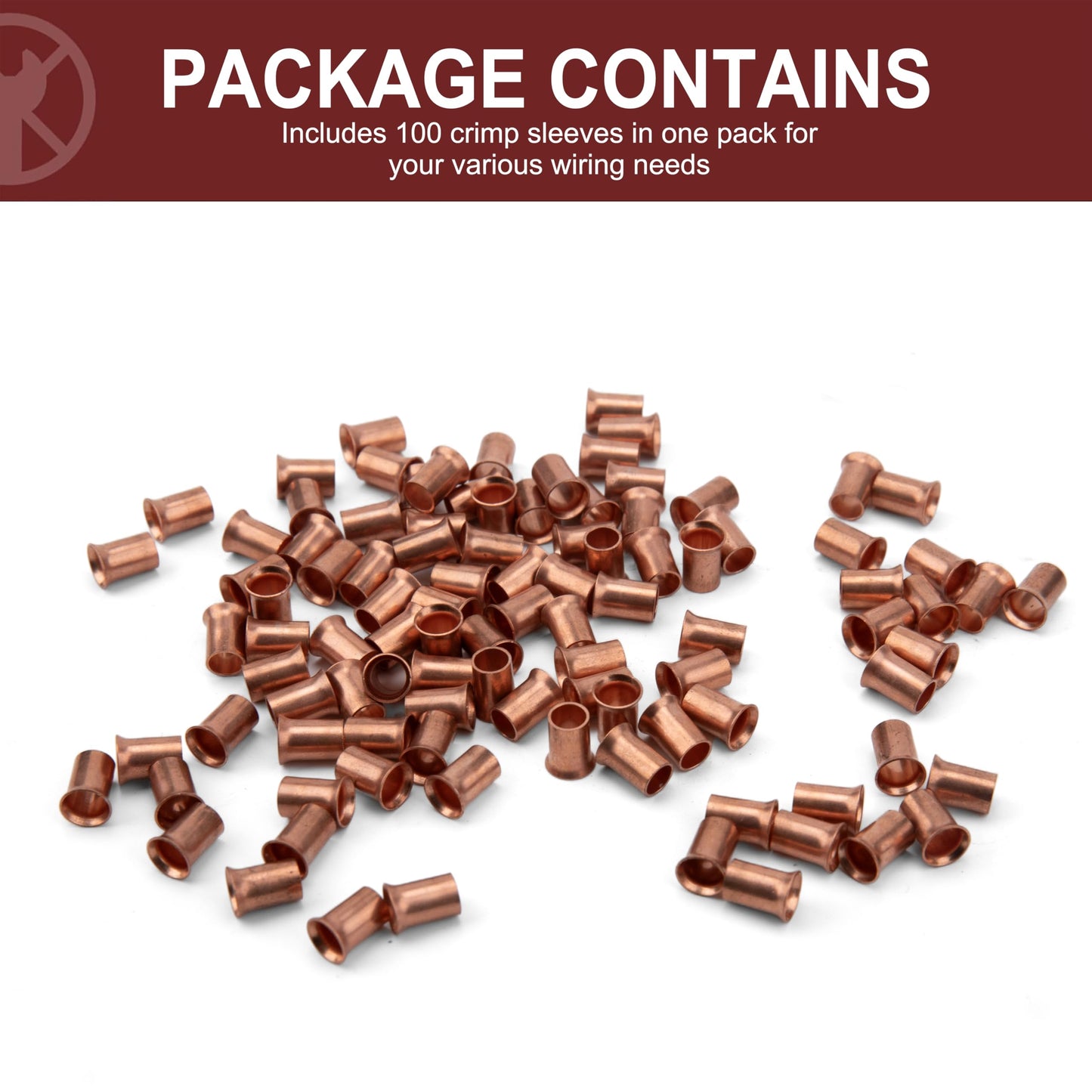 Copper Crimp Sleeve Wire Connectors, 18-10 AWG Wire Range, Pack of 100