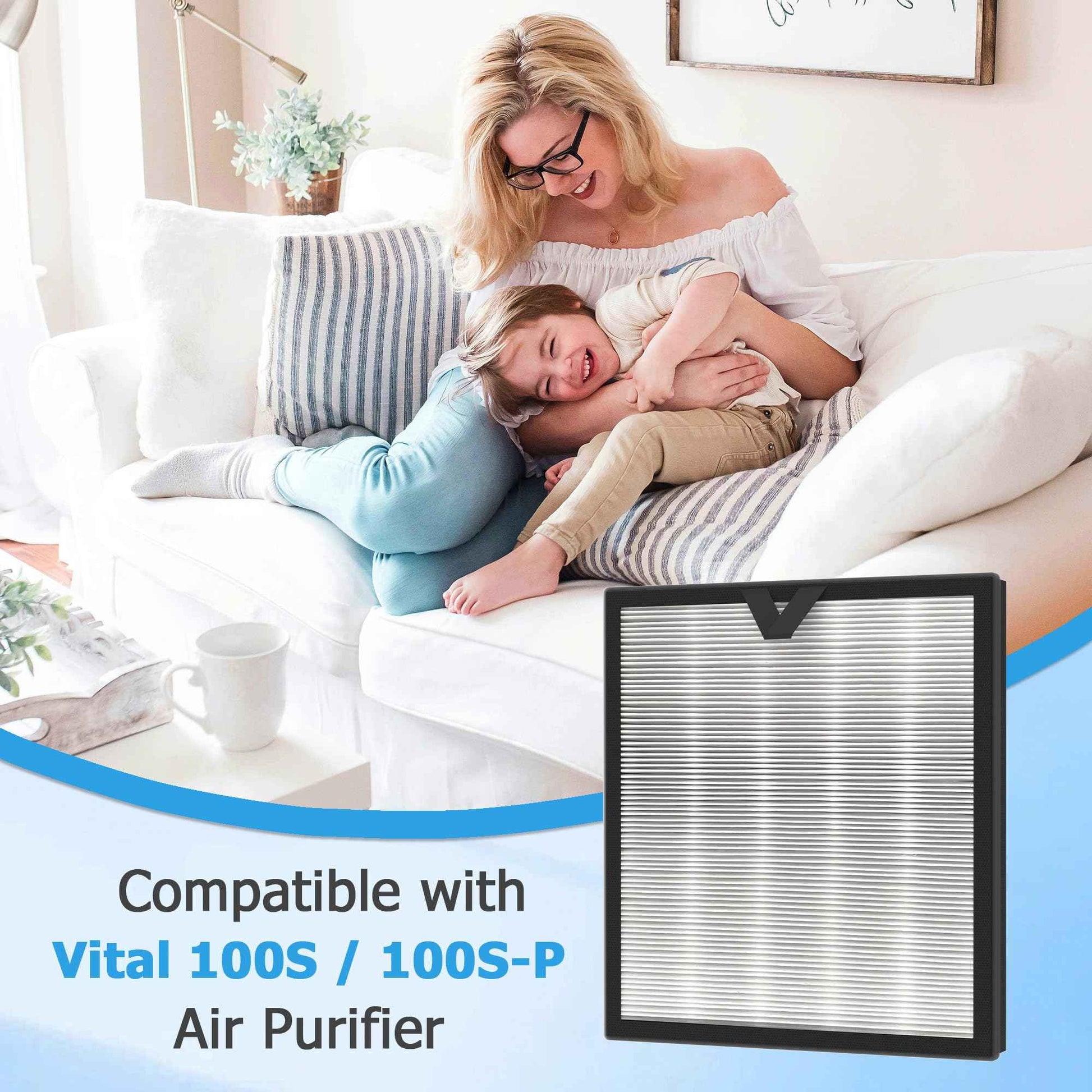 Vegebe Vital 100S 𝐖𝐚𝐬𝐡𝐚𝐛𝐥𝐞 Replacement Filter Fit for Levoit Vital 100S / 100S-P Air Purifier, H13 HEPA with High-Efficiency Activated Carbon, Part # Vital 100S-RF