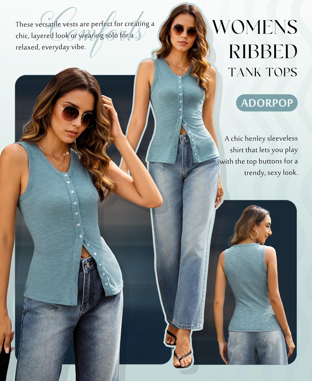 Skiennix Ribbed Tank Top for Women - Sleeveless Crew Neck Blouse | Slim Fit Summer Casual Basic Top