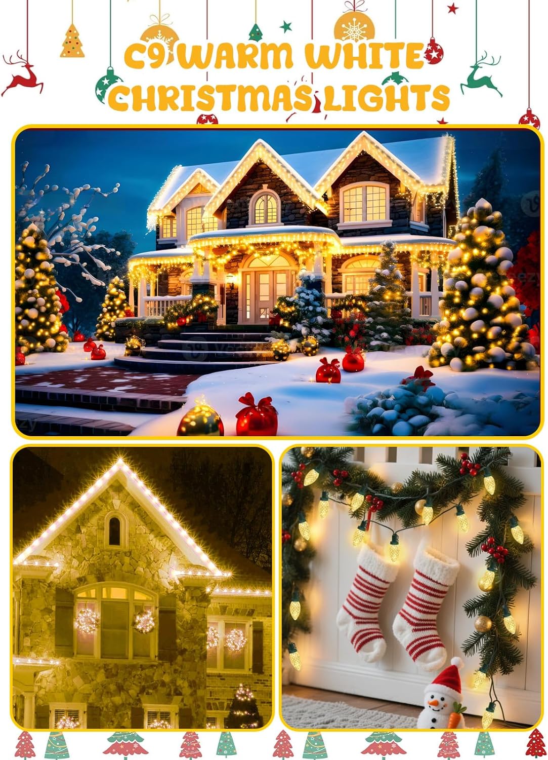 100 LED C9 Halloween String Lights - 66FT Waterproof Twinkle Lights with 8 Modes & Timer for Indoor/Outdoor Decor (Orange, Purple, Green) - 2-Pack