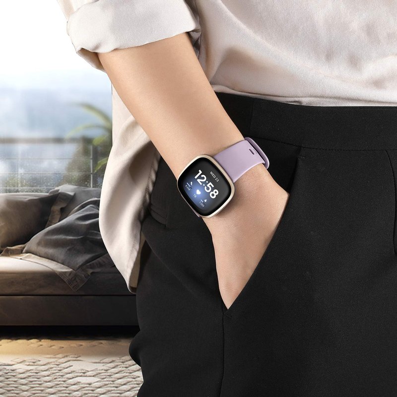 Getino Compatible with Fitbit Sense/Sense 2 Bands/Versa 3/ Versa 4 Bands Women Men, Silicone Sport Accessories, Band for Fitbit Sense/Sense 2/ Versa 4/ Versa 3, Small Lilac/Pink/Lavender/White